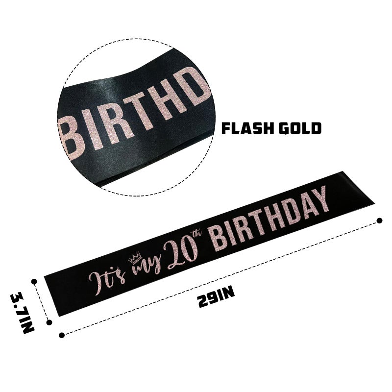 PYQWA Its My 20th Birthday Sash 20th Birthday Sash Decor Glitter 20th Birthday Gifts for Women Happy 20th Birthday Party Decorations - Image 2